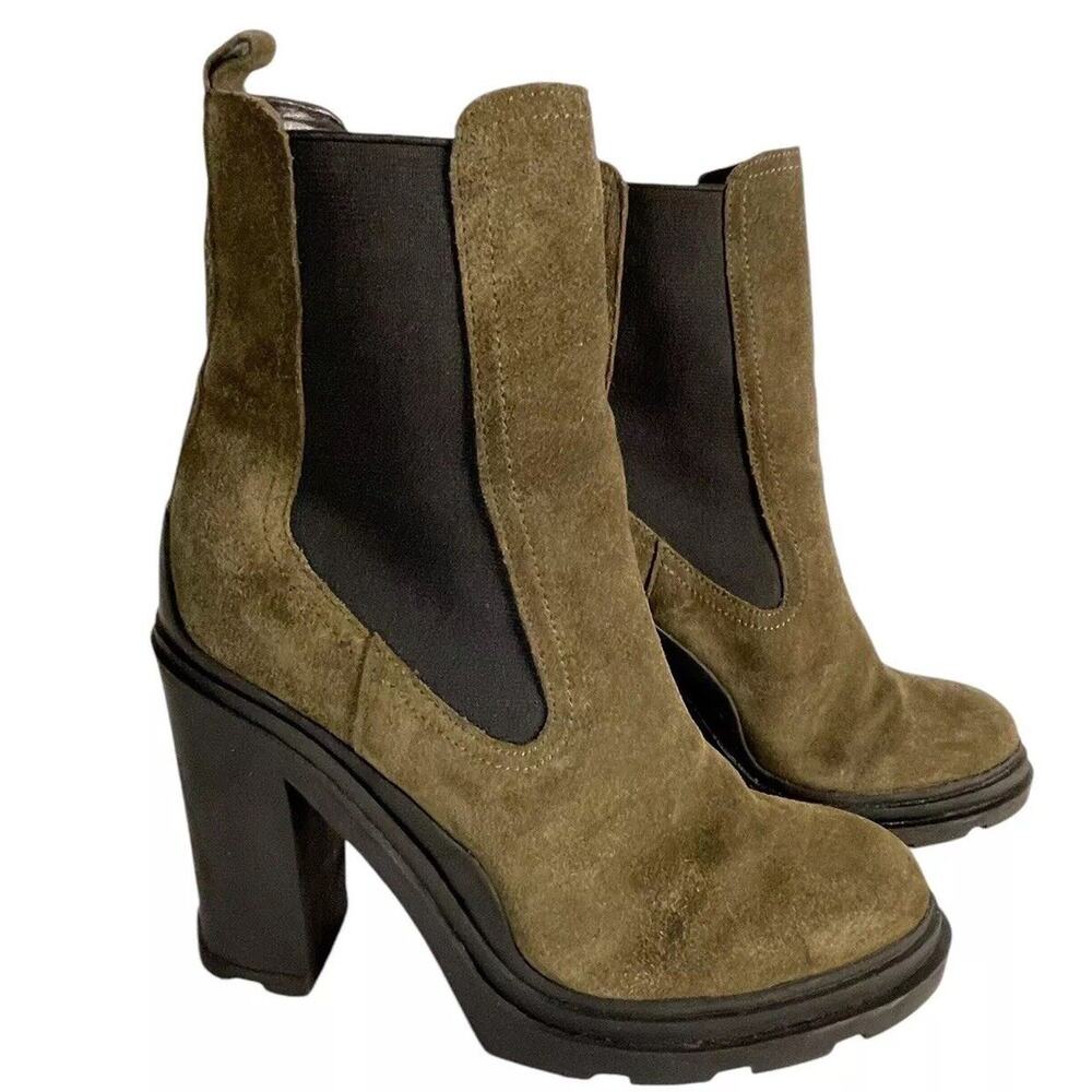 MARC FISHER LTD Green Suede RAMIO Pull On Lug Sole Ankle Boots Sz 7.5 NWOB
